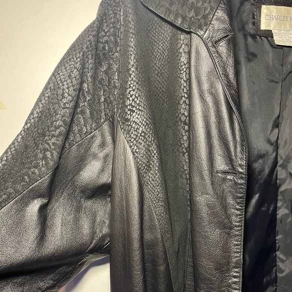Vintage Charles Klein Leather Trench Coat Jacket 80s 90s Duster Size Large Snake - Picture 4 of 9